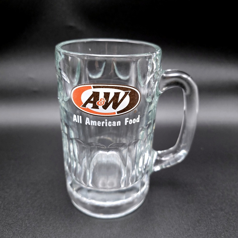 A&W All American‎ Food Glass Mug Clear Ribbed Handle Collectible 6"Heavy glass